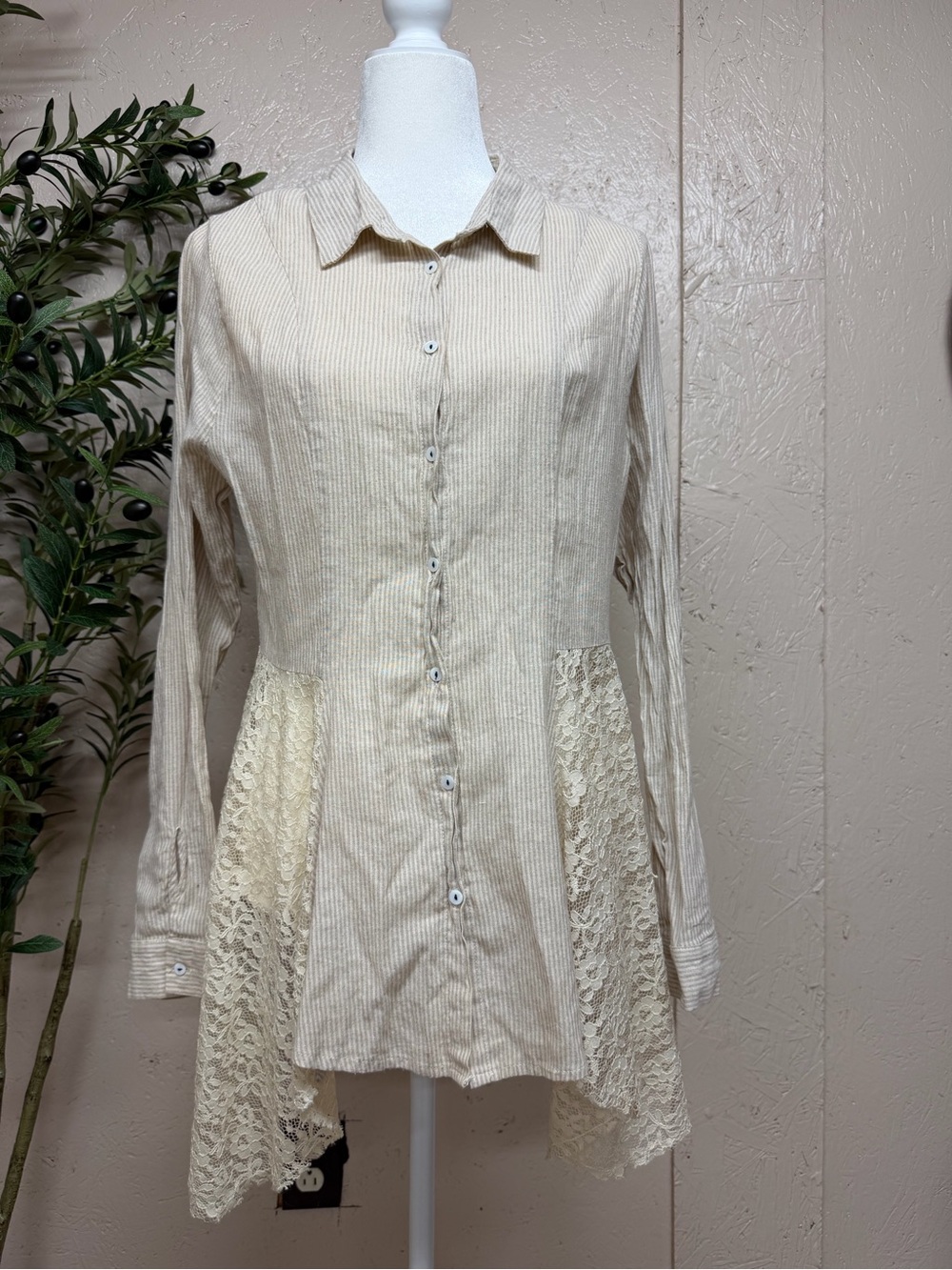 Umgee Beige-Striped Lightweight Tunic Top